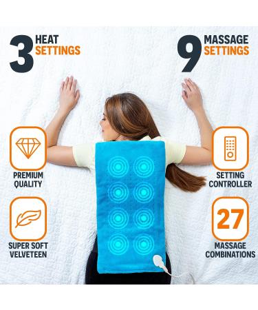 Cure Choice 3-in-1 Weighted Heating Pad with Massager - 12x24 Large Electric Heat Pad for Back Pain Relief, Cramps - 3 Heat & 3 Massage Settings - Ultra Soft Heat Pad (Blue) - Buy Online on GoSupps.com