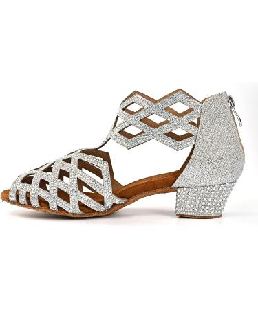 WUAILIM Women's Rhinestone Ballroom Dance Shoes - Latin Salsa Bachata Practice Performance Dancer Shoes 6 - Glitter Silver 1.5 Inch Heels - Buy Online on GoSupps.com