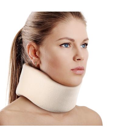 Soft Foam Neck Brace Universal Cervical Collar Adjustable Neck Support Brace for Sleeping - Relieves Neck Pain and Spine Pressure Neck Collar After Whiplash or Injury (White 2.5" Depth Collar M) White Medium ( 2.5" Depth )