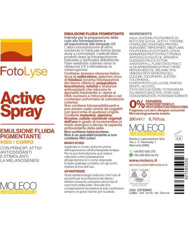 MOLECO LABORATOIRES Srls FotoLyse Active Spray pigment fluid for preparing the skin for tanning Made in Italy - Buy Online on GoSupps.com
