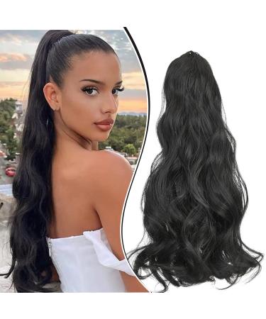 Dcbaboo ponytail extension ponytail hair part braid extension with clamp wavy long hair extension braid clip synthetic wavy curly ponytail hair extreme 45cm black black 45 cm 150g