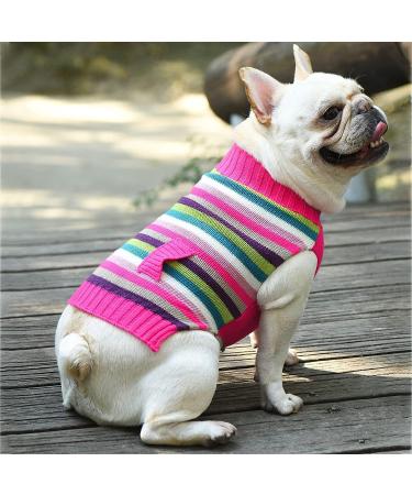 Skxeo Christmas Dog Sweater Costume - Warm Knitted Winter Outfit for Puppies & Cats - XL Pink Striped Pet Clothing for New Year - Buy Online on GoSupps.com