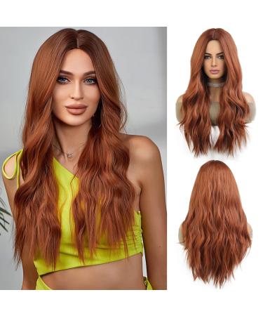Esmee Long Ombre Auburn Wigs for Women Natuaral Synthetic Wavy Curly Hair Wig for Daily Party Cosplay Use-26 Inches