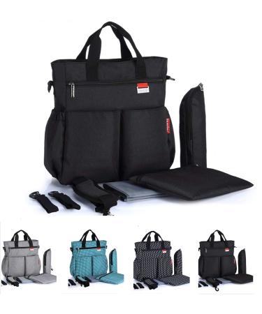Insular Multifunctional Waterproof Mummy Shoulder Bag Diaper Bag Chic Nappy Changing Bag Tote/Messenger Style Large Light Weight with Changing Mat Adjustable Straps (4pcs Black)