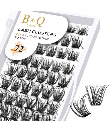 BQ lash single eyelash 72 clusters colored eyelashes individually at home cluster lashes B10 B02 B09 black eyelashes for DIY eyelash extension DIY eyelash bushes (B10 D-8-16Mix) D-8-16 MIX B 10