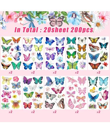 200Pcs Colorful Butterfly Temporary Tattoos for Kids/Women - Waterproof Stickers for Party Favors/Gifts/Decoration - Buy Online on GoSupps.com