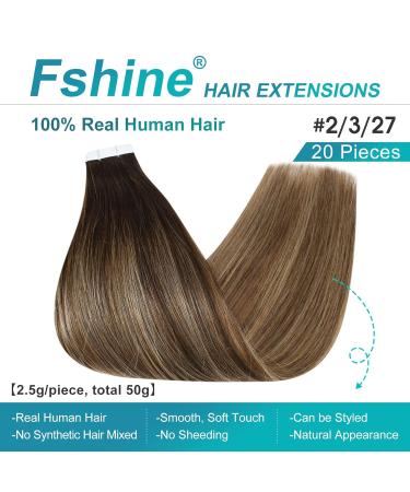 FSHINE Invisible Tape Hair Extensions - 55cm Brown 50g - 20 Pieces Real Hair Balayage #2/3/27 - Buy Online on GoSupps.com