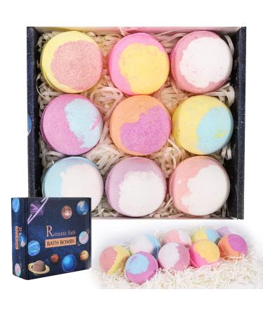 Romantic Bath Bombs Gift Set 9 Pack Organic Bath Bombs with Natural Essential Oils Wonderful Fizz Effect Bath Gift for Women Men Kids Stocking Stuffers Christmas Gifts for Him/Her