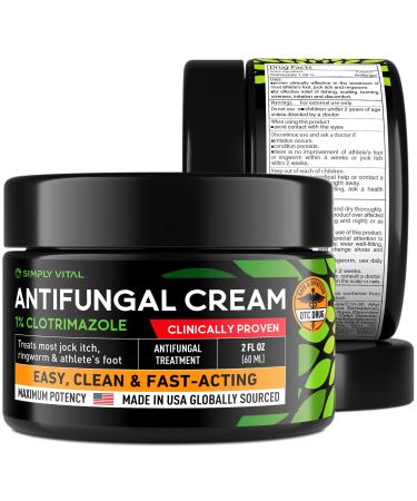 SimplyVital Antifungal Cream Antifungal Cream Clotrimazole 1% - Made in USA Fast Acting OTC Cream - Relives Jock Itch Ringworm and Athlete Foot - 2 oz
