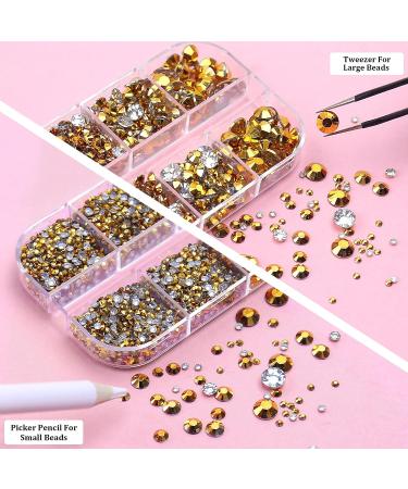 AUREHEN Rhinestones Glue Kit - 5000Pcs Gold Resin Gems for DIY Crafts | Non Hotfix Rhinestones with Adhesive Glue & Tweezer - Buy Online on GoSupps.com