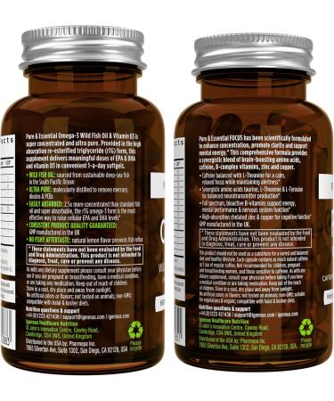 Omega-3 & Vitamin D3 1000iu + Focus Brain Booster Bundle Fast-Acting 1-a-Day EPA & DHA rTG Wild Fish Oil + Caffeine L-Theanine Taurine & L-Tyrosine B-Vitamins Zinc & Copper by Igennus - Buy Online on GoSupps.com
