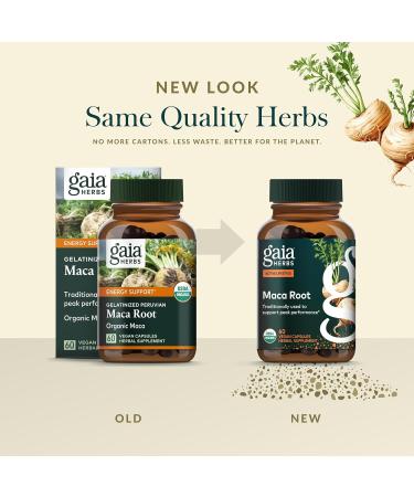 Gaia Herbs Maca Root - Caffeine-Free Energy Supplement - Traditionally Used to Support Healthy Energy & Stamina* - Made with Organic Maca Root (Lepidium meyenii) - 60 Vegan Capsules (60 Servings) Retail - Buy Online on GoSupps.com