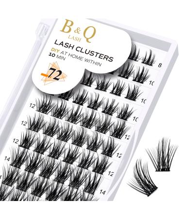 Eyelashes 72 PCs B & Q eyelashes DIY Individual eyelashes for beginners reusable eyelash bushes wispy fluffy single eyelashes for eyelash extensions at home (B28 D-8-16Mix) D-8-16 MIX B 28