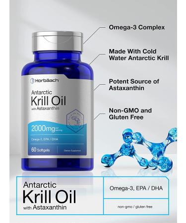 Antarctic Krill Oil 2000mg Softgels | Omega-3 EPA DHA Supplement with Astaxanthin | Non-GMO & Gluten Free | 60 Capsules by Horbaach - Buy Online on GoSupps.com