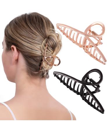 HOYDEPUNKT Hair Clips  Large Hair Clips  Banana Hair Clip Strong Hold Hair Claw Clip  Girls Hair Clips Hair Accessories for Women and Hair Clips Women Metal Hair grips  2Pcs (Rose Gold  Pewter)