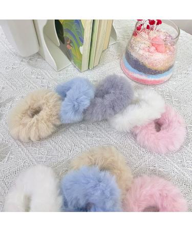 KEYRI 10 Pieces Hair Scrunchies Hair Bobbles for Women Girls Hairband Elastic Hair Ties Hair Scrunchy Soft Hair Bands Plush Faux Fur Rabbit Hair Ties Ponytail Hair Band (White+Pink+Blue+Grey+Khaki) - Buy Online on GoSupps.com