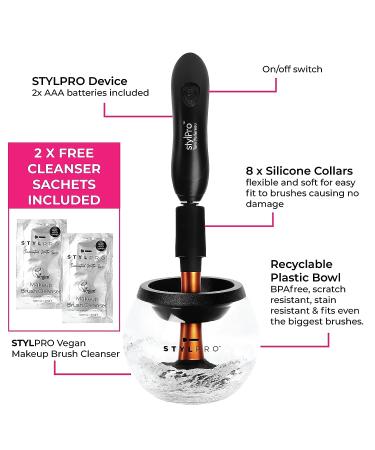 STYLPRO Original Gift Set: Electric Makeup Brush Cleaner & Dryer with 8 Collars - Fast & Automatic Spinning Cleaner with Heat-Resistant Bowl - Brush Cleanser Kit - Buy Online on GoSupps.com
