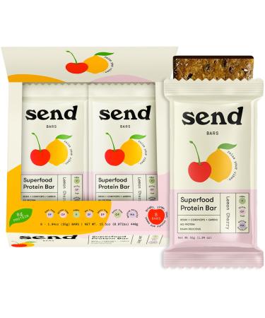 Send Bars Plant Protein Bars With Greens (Lemon Cherry 8 Bars) – Increase Your Focus Tolerance For Stress & Physical Output With Organic Ingredients