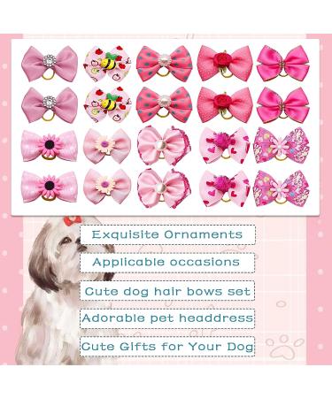 30PCS Pink Dog Hair Bows with Rubber Bands - Cute Hair Bowknots for Female Dogs - Grooming Accessories - Buy Online on GoSupps.com