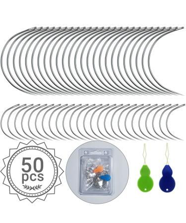 75 PCS Curved Needles and J Shape Needles Set  Curved Sewing Needles for Leather Projects Carpet or Canvas Repairing Wig Making Upholstery Weaving Needles Embroidery Needles for Hand Sewing (75)