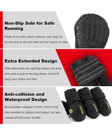 Dog Boots Paw Protectors - Large Dog Shoes for Winter Snow - Extra Large Booties for Outdoor/Running/Hiking - Non-Slip Straps - 4Pcs (Black, Size 6) - Buy Online on GoSupps.com