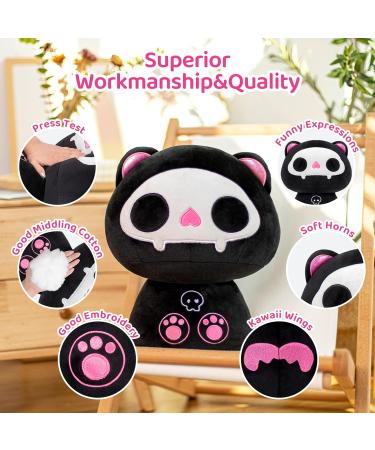 Mewaii Black Bone Cat 14'' Soft Skeleton Mushroom Stuffed Animal Plush Pillow Toy - Buy Online on GoSupps.com