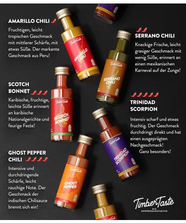 Timber Taste Chili Sauce Gift Set | Exotic Hot Sauce Collection | Perfect Gift for Fathers Day | 5 x 40 ml Sharp Sauces for Men & Women - Buy Online on GoSupps.com