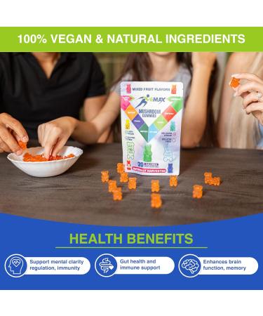 Ashwagandha and Lions Mane Mushroom Gummies for Adults - Organic - Reishi Maitake Chaga Cordyceps Shiitake Turkey Tail - Immune Support Memory Focus and Energy -Vegan Mushroom Supplement Gummy - Buy Online on GoSupps.com