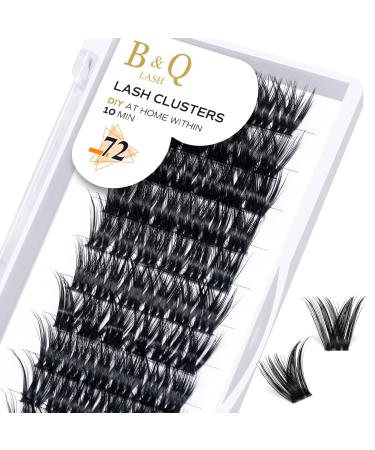 Cluster Lashes D Curl 10mm 72 Clusters B&Q Lash Clusters C D Curl Individual Cluster Lashes Mega Volume Eyelash Clusters DIY Lash Extensions Soft Fluffy Cluster Eyelash Extensions (B26 D-10mm) D-10 mm B 26