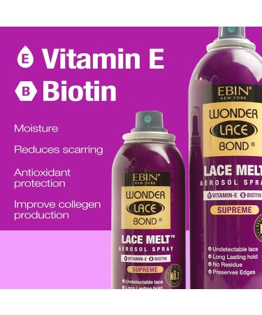 Wonder Lace Melt Aerosol Spray - Vitamin E Biotin Infused 6.08 fl.oz./180ml Preserves Edges & Undetectable Lace Long lasting hold No Residue glueless 6.08 Fl Oz (Pack of 1) Vitamin E - Buy Online on GoSupps.com