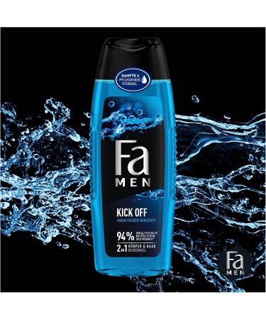 handle FA Men 2in1 shower gel Kick Off 2pack 3 x 2 x 250 ml 2in1 formula for hair and body activate your senses with the intensive masculine fresh scent of eucalyptus and aquatic mint - Buy Online on GoSupps.com