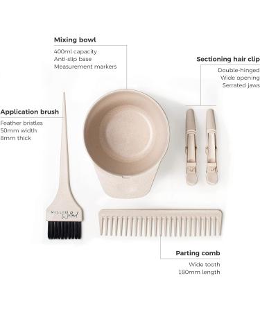 Millie Wilford Hair Dye Bowl and Brush Set - 5 Piece Hair Colouring Kit for Home Highlights, Tinting, and Root Touch-up - Recycled Plant Fibre - Buy Online on GoSupps.com