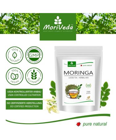 Moriveda Moringa Oleifera Tea - 100g Herbal Cut Leaf | 100% Vegan Gluten-Free & USDA Certified - Buy Online on GoSupps.com