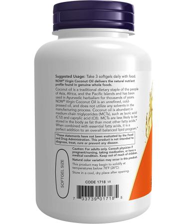 NOW Supplements Virgin Coconut Oil 1000mg - Cold Pressed & Unrefined - 120 Softgels - Buy Online on GoSupps.com