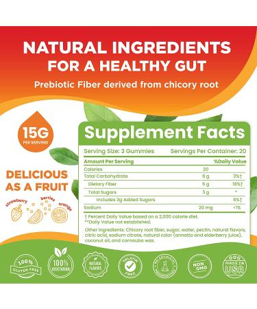 Prebiotic Fiber Gummies for Adults and Kids | 15g Inulin Fiber | Digestive Health, Bloating & Constipation Relief | Natural Berry & Orange Flavor - Buy Online on GoSupps.com