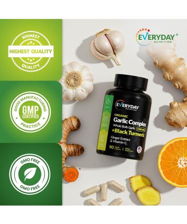 4-in-1 Organic Odorless Garlic 1900mg with Black Turmeric Ginger & Vitamin C | Immune Heart*& Joint Support* | Natural Antioxidant & Energy Booster | Made in USA - Buy Online on GoSupps.com