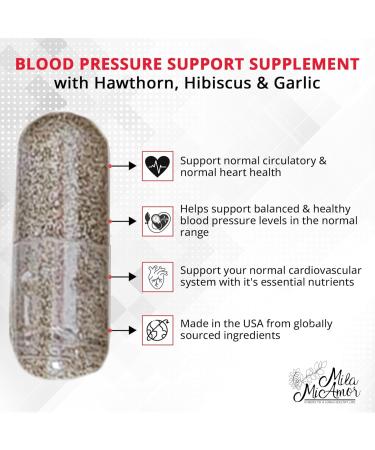 Milamiamor Blood Pressure Support Supplement with Hawthorn Garlic Hibiscus Olive Leaf Green Tea & Vitamins Supports Healthy Blood Pressure Levels & Heart Function - 90 Capsules - Buy Online on GoSupps.com