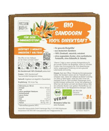 Buy 100% Pure Bio Sanddorn Juice - 3L German Sea Buckthorn Drink | Vegan No Sugar Rich in Vitamin C - Buy Online on GoSupps.com