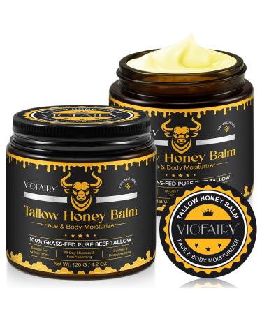 VIOFAIRY Beef Tallow for Skin Whipped Tallow Honey Balm for Face -Fed Beef Tallow & Raw Wild Honey - Organic Moisturizer for Soft Smooth Skin- Light Scent Moisturizing Natural Formula 8.4 Oz
