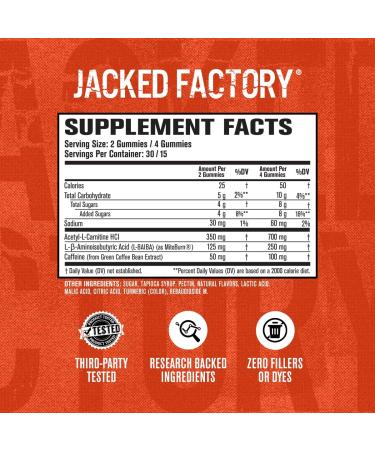 Jacked Factory Thermogenic Fat Burner  Appetite Suppressant Gummies with Acetyl-L-Carnitine HCL MitoBurn Caffeine 60 Gummies Tangerine Sour - Buy Online on GoSupps.com