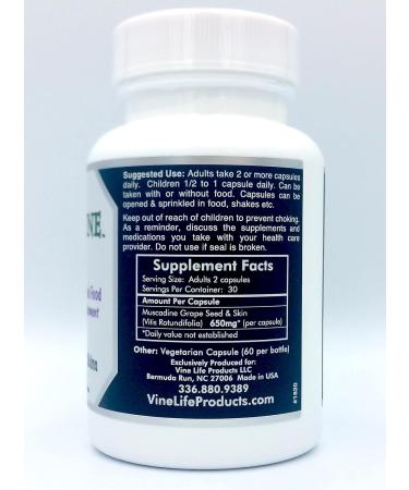 VineLife Muscadine Grape Seed & Skin 650mg - 60 Veggie Capsules - Antioxidant Superfood - 1300mg Per Serving - Natural Resveratrol - Buy Online on GoSupps.com
