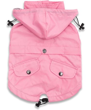 Ellie Dog Wear Pink Zip Up Raincoat with Reflective Buttons, Pockets, and Adjustable Drawstring - Water Resistant and Stylish Dog Raincoat in Size S to XXL - Buy Online on GoSupps.com