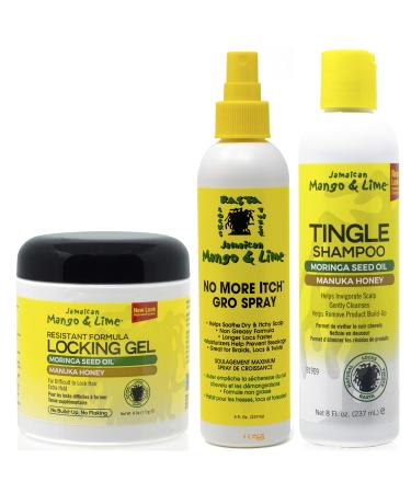 Gel de verrouillage Jamacican la mangue et la lime 6oz avec No More Itch Grow Spray 8oz & Tingle Shampoo 8oz