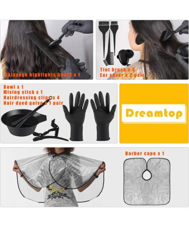 Dreamtop 18 PCS Hair Dye Coloring Kit - Salon Quality Hair Tinting Bowl, Brush, Gloves, Highlighting Board, Mixer, Cape, Ear Cover - for Professional and Home Hair Coloring & Bleaching - Buy Online on GoSupps.com