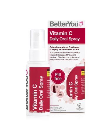 BetterYou Vitamin C Daily Oral Spray Pill-free Vitamin C Supplement 120mg of Fruit-sourced Vitamin C 1-month Supply Made in the UK Natural Cherry and Blueberry
