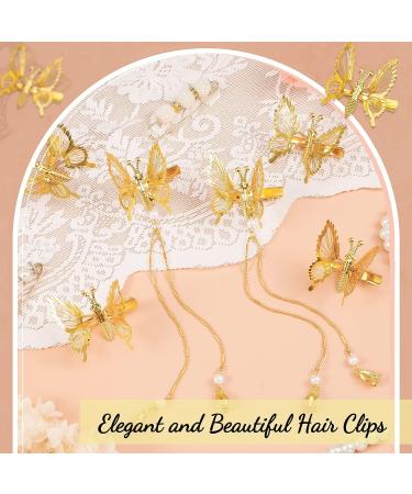 Fuyamp 6 Pcs 3D Moving Butterfly Hair Clips - Gold Tassel Hair Pins for Women & Girls - Buy Online on GoSupps.com