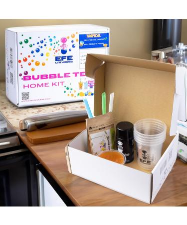 NORDIC SCHILLER Bubble Tea Home Kit Tropical Vibes 100% Vegetarian and Gluten Free Boba Tea Kit Passion Fruit Popping Boba Pearls Blue Cracao Syrup and Jasmine Green Tea Bubble Tea Gift Set - Buy Online on GoSupps.com