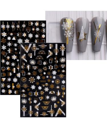 JMEOWIO Christmas Glitter Nail Art Stickers - 8 Sheets Snowflake Xmas Decals in Gold & White - Buy Online on GoSupps.com