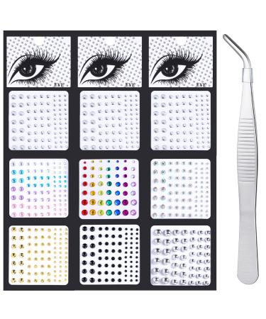 9 Sheets Bindi Dots Nose Stud Stickers Body Face Eye Ear Fake Crystals Gems Jewelry Self Adhesive Fake Nose Ring Stud Rhinestones Non Piercing for Women Makeup Party Accessory Decoration