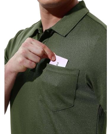 Rdruko Men's Short Sleeve Polo Shirt with Pocket | Quick Dry Golf & Sports Shirt N-Army Green - XXL - Buy Online on GoSupps.com